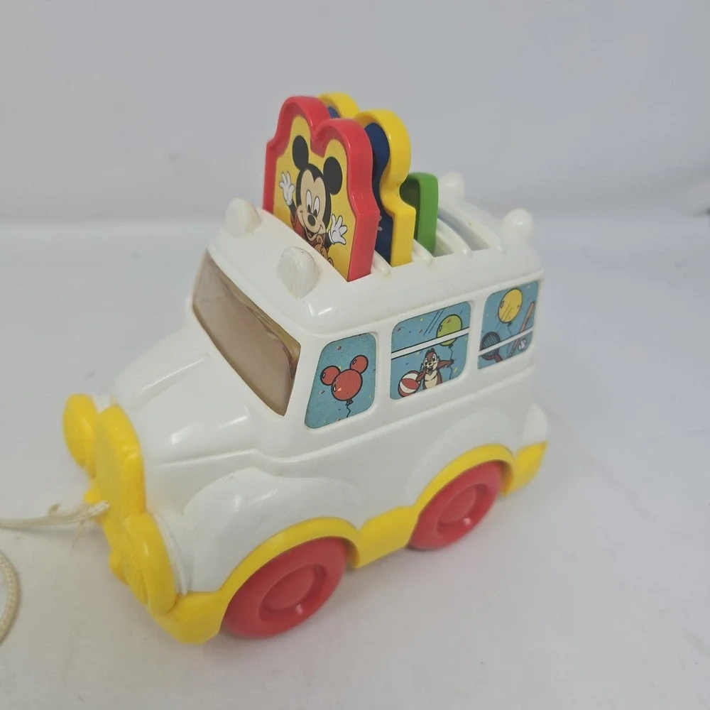 MICKEY MOUSE PULL STRING CAR Toy Minnie Donald Pop Up DISNEY Vintage